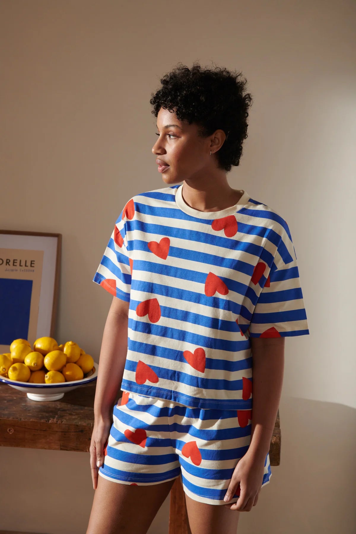 Pyjama short marinière coeur