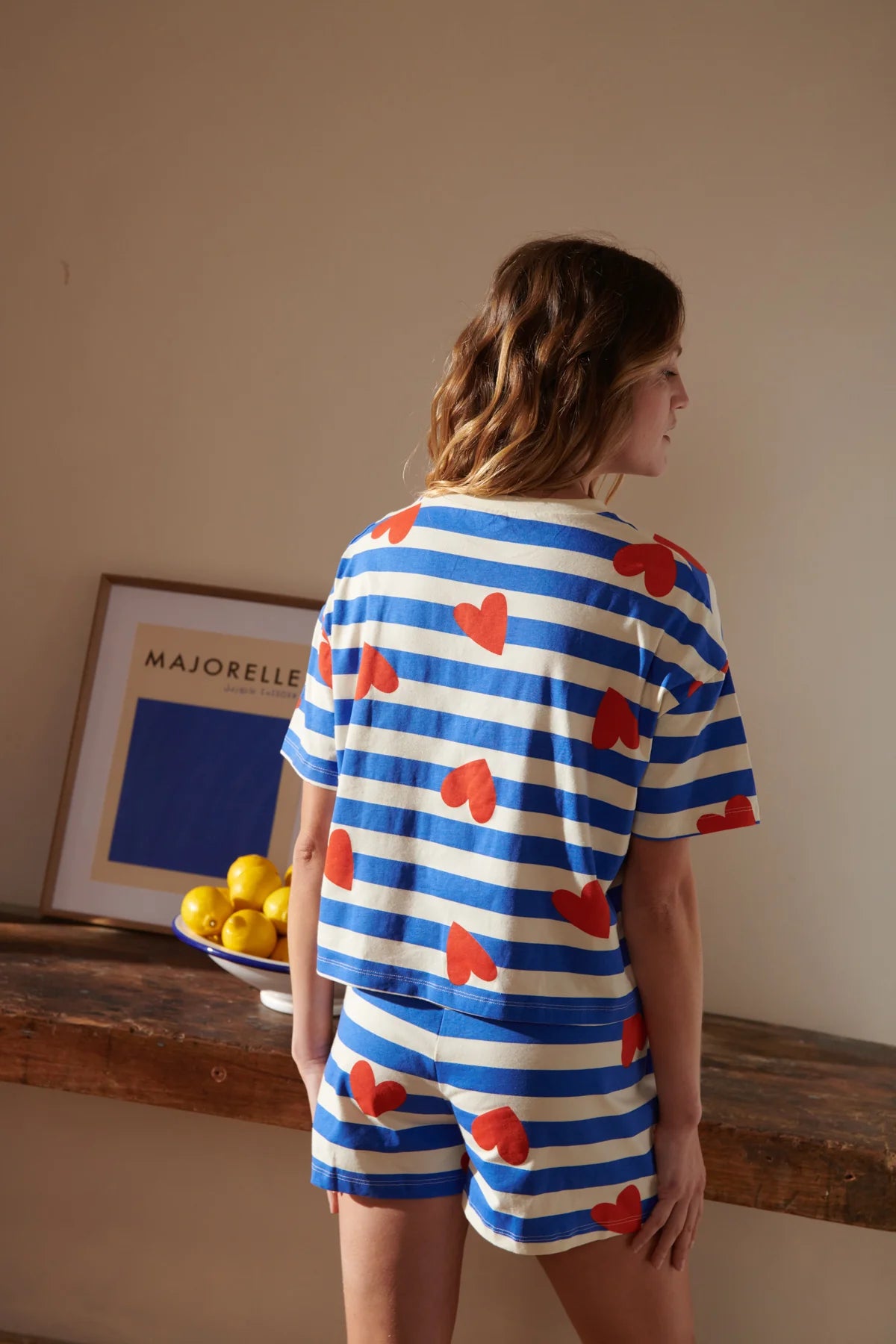 Pyjama short marinière coeur