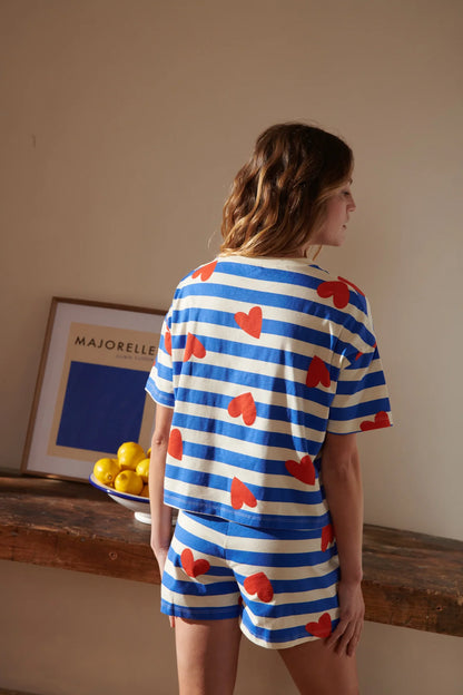 Pyjama short marinière coeur