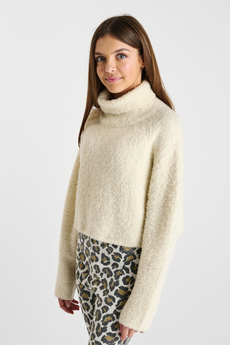 Pull col roulé beige