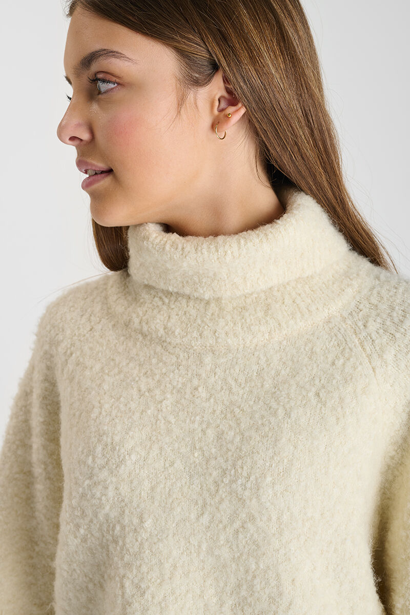 Pull col roulé beige