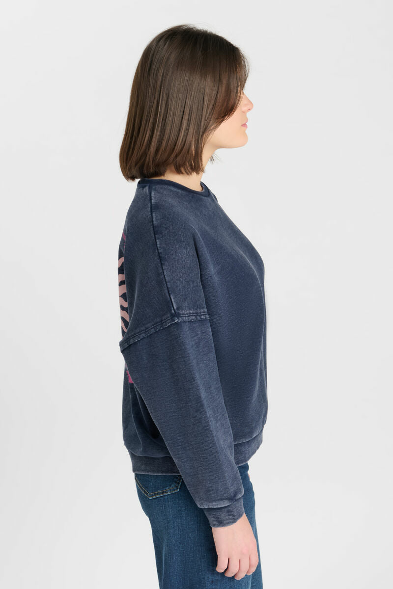 sweat bleu coeur rose