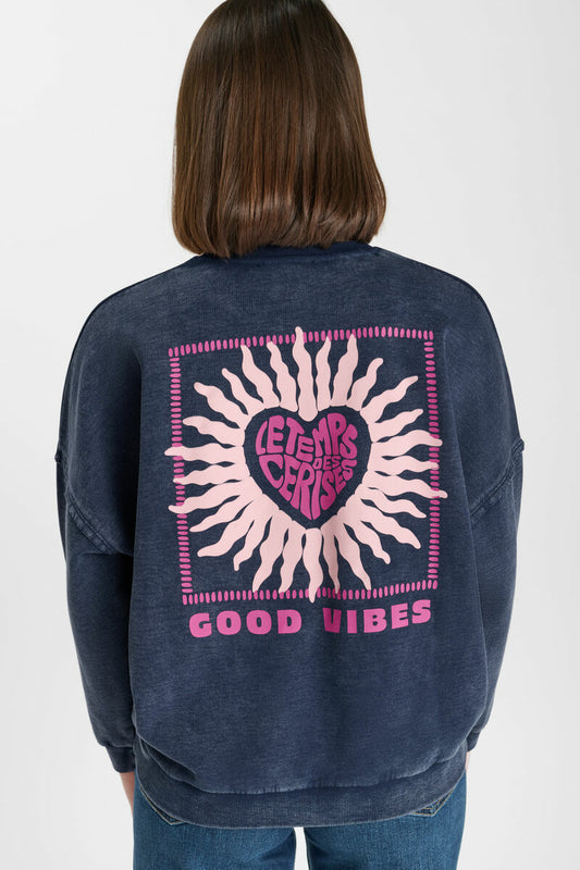 sweat bleu coeur rose