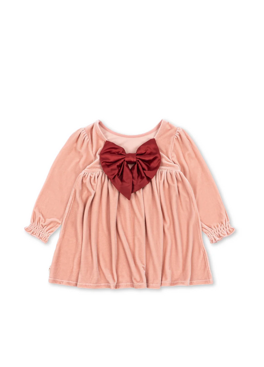 Robe velour noeud rose
