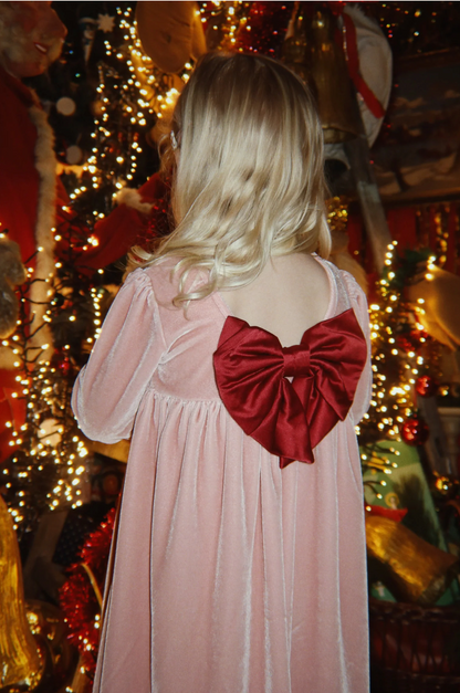 Robe velour noeud rose