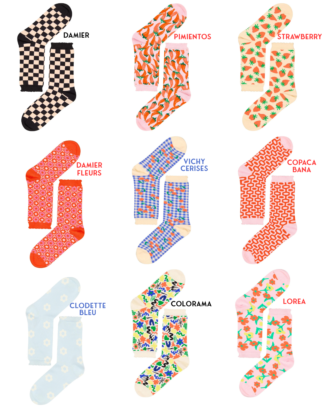 chaussettes différents motifs