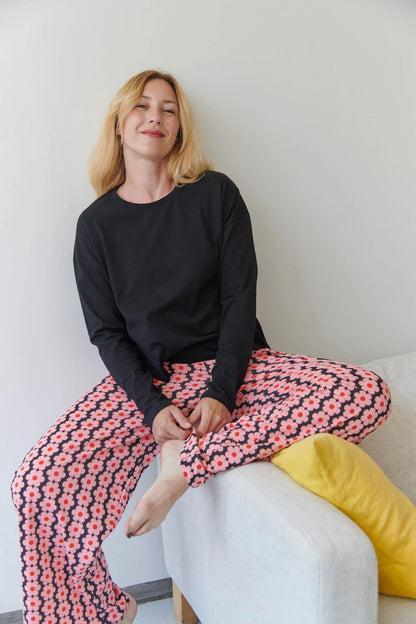 Pyjama long fleurs noir