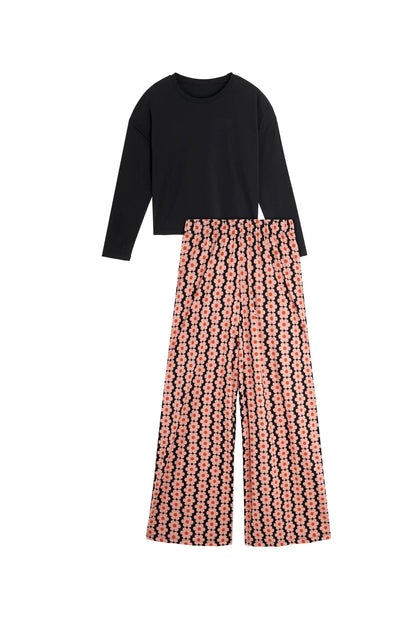 Pyjama long fleurs noir